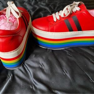 Gucci Red and Black Sneakers with Rainbow Sole